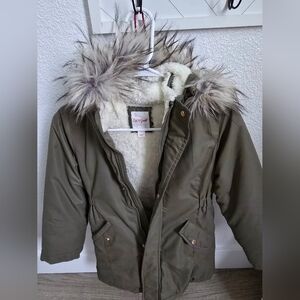 Cat & Jack Olive Green Puffer Jacket with Faux Fur Hood
